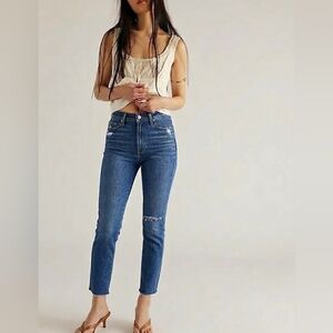 PAIGE DENIM | Hoxton Slim Jeans | Size 30 | Slopes Destructed, Raw Cropped Hem